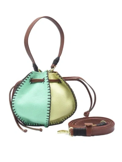 Carlos Falchi Mini Bucket Pouch  Top Grain Leather Bag In Orange