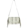 Carlos Falchi Mini Fringe Suede Foldover Crossbody Clutch In White
