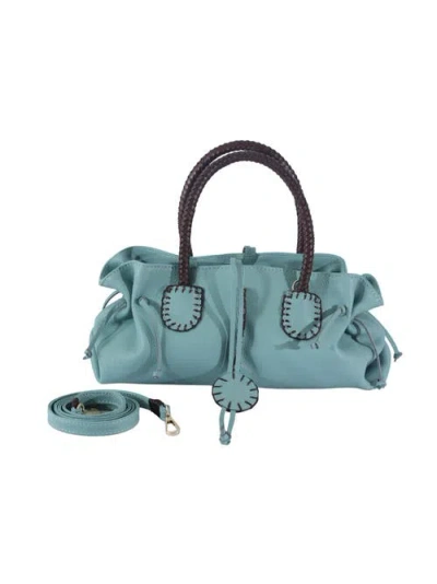 Carlos Falchi Mini Satchel Top Grain Leather Bag In Blue
