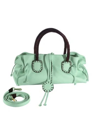 Carlos Falchi Mini Satchel Top Grain Leather Bag In Green