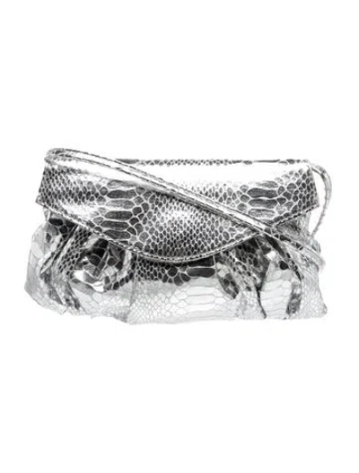 Pre-owned Carlos Falchi Patent Leather Crossbody Bag In Metallic/silver