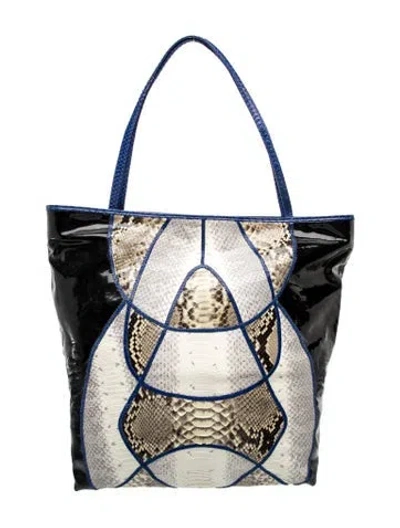 Pre-owned Carlos Falchi Patent Leather Tote In Black