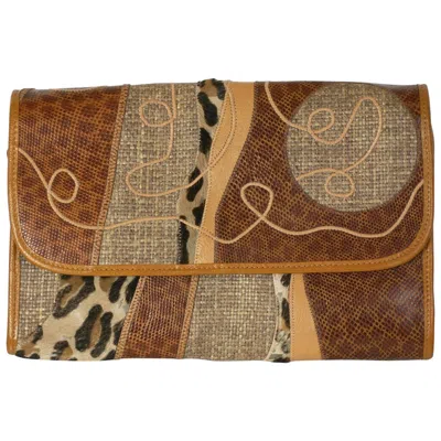 Pre-owned Carlos Falchi Pieced Clutch In Brown