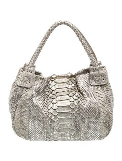 Pre-owned Carlos Falchi Python Top Handle Bag In Silver