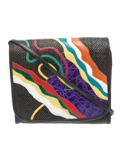 Pre-owned Carlos Falchi Raffia Messenger Bag In Blue