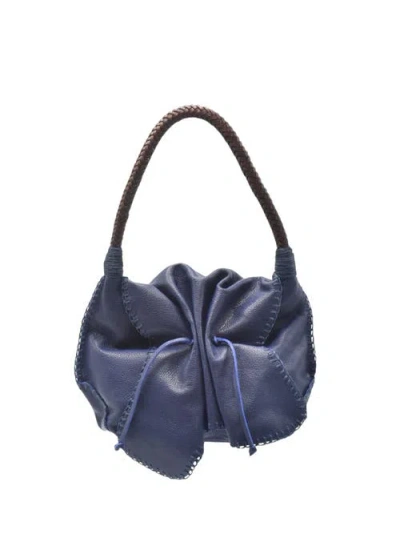 Carlos Falchi Shoulder Butterfly Leather Bag In Blue