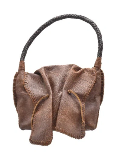 Carlos Falchi Shoulder Butterfly Leather Bag In Brown