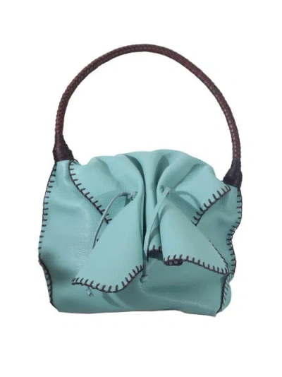 Carlos Falchi Shoulder Butterfly Top Grain Leather Bag In Blue