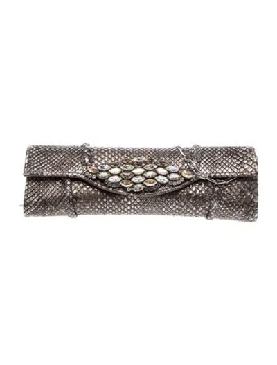 Pre-owned Carlos Falchi Snakeskin Shoulder Bag In Silver