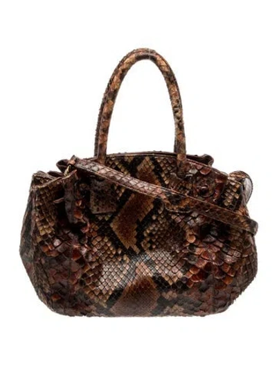 Pre-owned Carlos Falchi Snakeskin Top Handle Bag In Brown