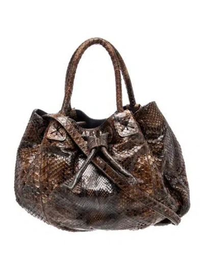 Pre-owned Carlos Falchi Snakeskin Top Handle Bag In Brown