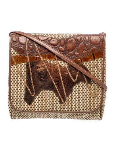 Pre-owned Carlos Falchi Straw Crossbody Bag In Neutral