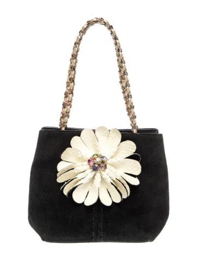 Pre-owned Carlos Falchi Suede Top Handle Bag In Black