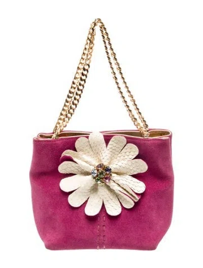 Pre-owned Carlos Falchi Suede Top Handle Bag In Pink