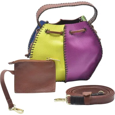 Carlos Falchi Tall Bucket Top Grain Leather Bag In Multi