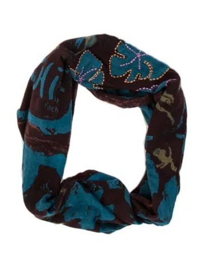 Pre-owned Carlos Falchi Vintage Printed Scarf In Blue