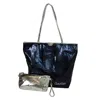Carlos Falchi Women's Blue Microfiber Python Tote - Navy W/ Silver Pouch In Blue