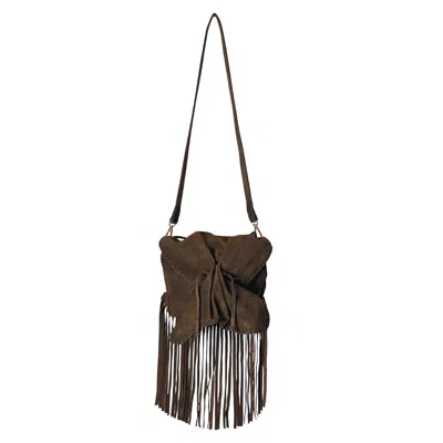 Carlos Falchi Women's Fringe Butterfly Suede Bag - Coffee Brown