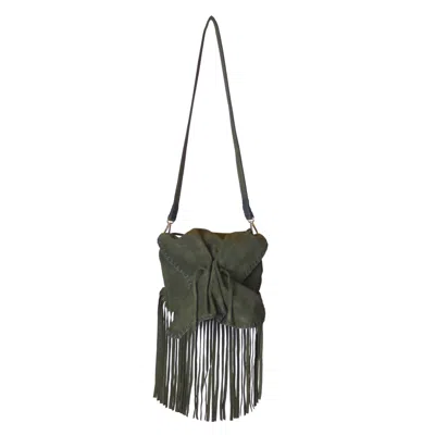 Carlos Falchi Women's Fringe Butterfly Suede Bag - Olive Green
