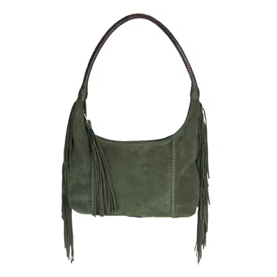 Carlos Falchi Women's Fringe Suede Hobo Bag - Olive Green