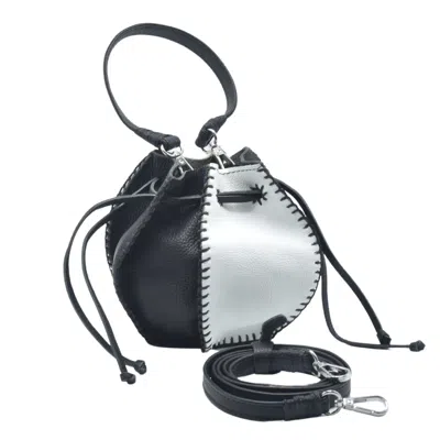 Carlos Falchi Women's Mini Bucket Pouch Leather Bag - Black & Silver