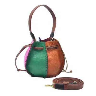 Carlos Falchi Women's Mini Bucket Pouch Leather Bag - Multicolour Rainbow In Black