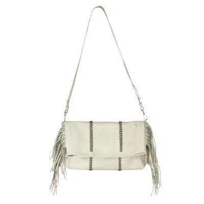 Carlos Falchi Women's Neutrals Fringe Leather Crossbody Messenger Bag - Winter White In Multi