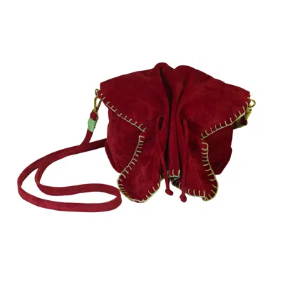 Carlos Falchi Women's Red Butterfly Suede Leather Bag - Malbec