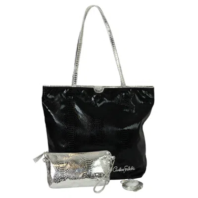 Carlos Falchi Women's Silver Microfiber Python Tote - Pewter