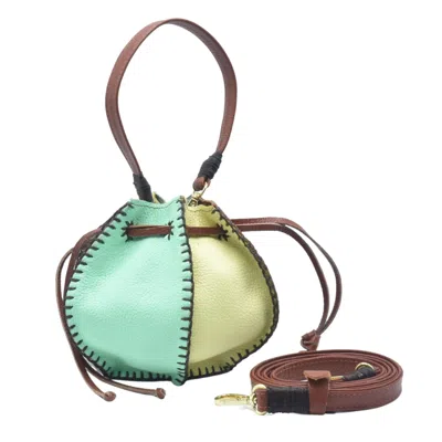 Carlos Falchi Women's Yellow Mini Bucket Pouch Leather Bag - Lemon & Lime