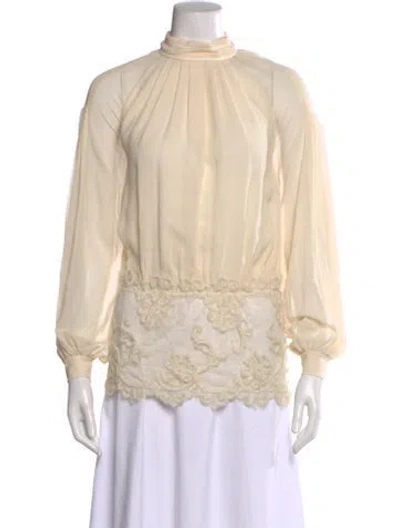 Pre-owned Carlos Miele Silk Lace Pattern Blouse W/ Tags In Neutrals