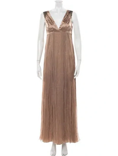 Pre-owned Carlos Miele Silk Long Dress In Brown