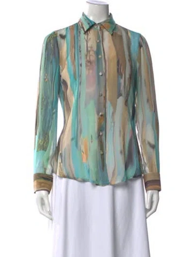 Pre-owned Carlos Miele Silk Printed Blouse In Blue