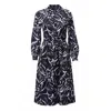 Carloslines Women's Black Button Down Long Sleeve Shirt Dress In Contrasted Leaves Print