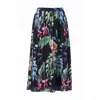 Carloslines Women's Black Pleated Midi Skirt In Multi-colored Palms Print