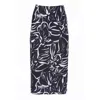 Carloslines Women's Black / White Bias Skirt In Contrasted Leaves Print In Multi