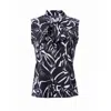 Carloslines Women's Black / White Bow Tie Sleeveless Blouse In Contrasted Leaves Print In Multi