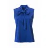 Carloslines Women's Blue Bow Tie Sleeveless Blouse In Cobalt Solid In Blue