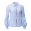 Carloslines Women's Blue Button Down Long Sleeve Lace Shirt