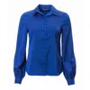 Carloslines Women's Blue Button Down Long Sleeve Shirt In Cobalt Solid In Blue