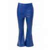 Carloslines Women's Blue Pu Leather Skinny Flare Pant In Cobalt Solid In Blue