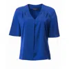 Carloslines Women's Blue V-neck Pleat Detail Flutter Sleeve Blouse In Cobalt Solid In Blue