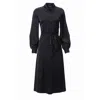 Carloslines Women's Button Down Long Sleeve Shirt Dress In Black Solid In Black