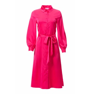 Carloslines Women's Button Down Long Sleeve Shirt Dress In Rose Pink Solid