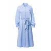 Carloslines Women's Button Down Long Sleeve Shirt Dress In Skyblue Solid