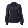 Carloslines Women's Button Down Long Sleeve Shirt In Black Solid In Black