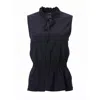 Carloslines Women's Front Neck Tie Smocked Waist Sleeveless Top In Black Solid