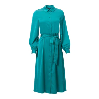 Carloslines Women's Green Button Down Long Sleeve Shirt Dress Emerald Solid