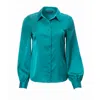 Carloslines Women's Green Button Down Long Sleeve Shirt In Emerald Solid