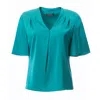 Carloslines Women's Green V-neck Pleat Detail Flutter Sleeve Blouse In Emerald Solid